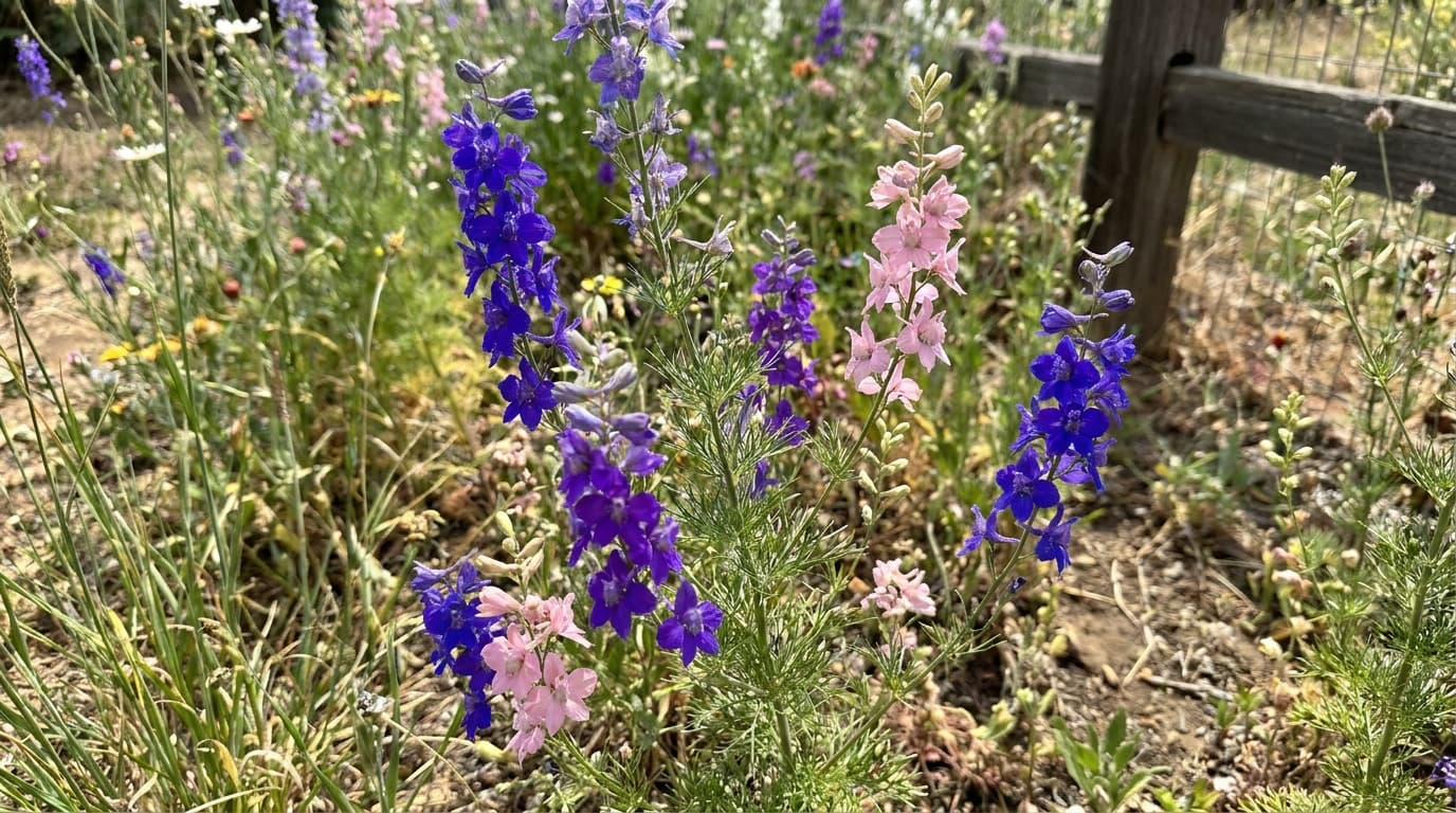 Annual Larkspur growing in a garden