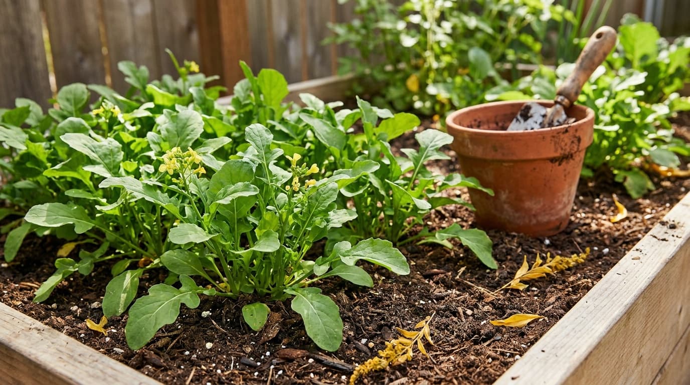 Arugula growing in a garden
