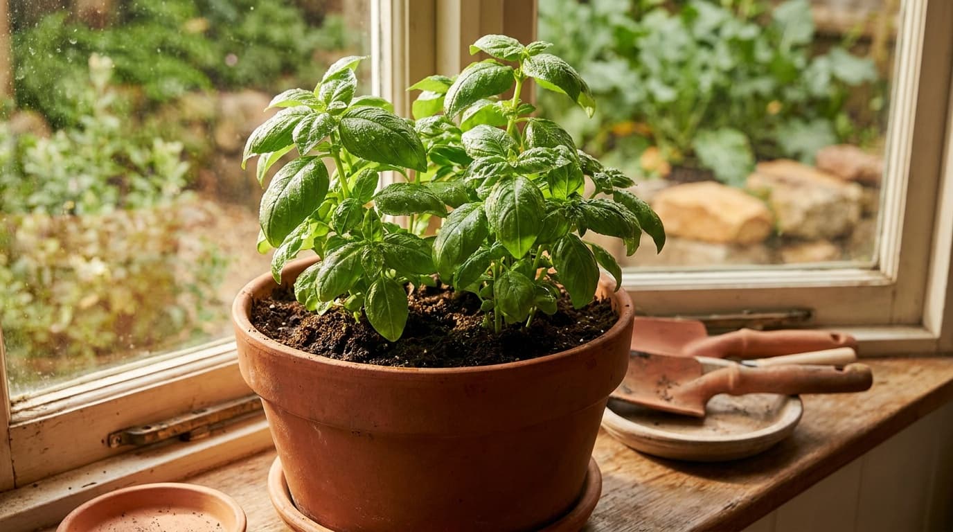 Basil growing in a garden