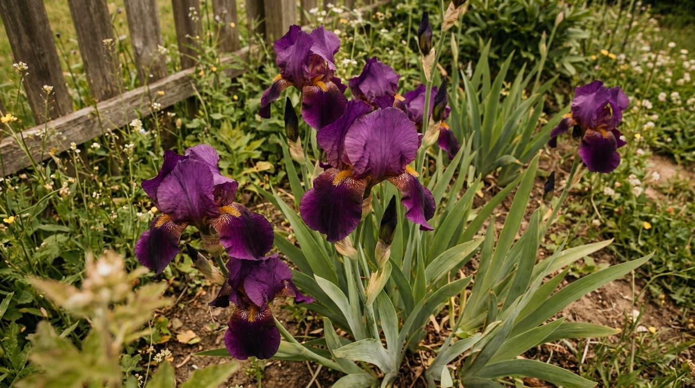 Bearded Iris growing in a garden