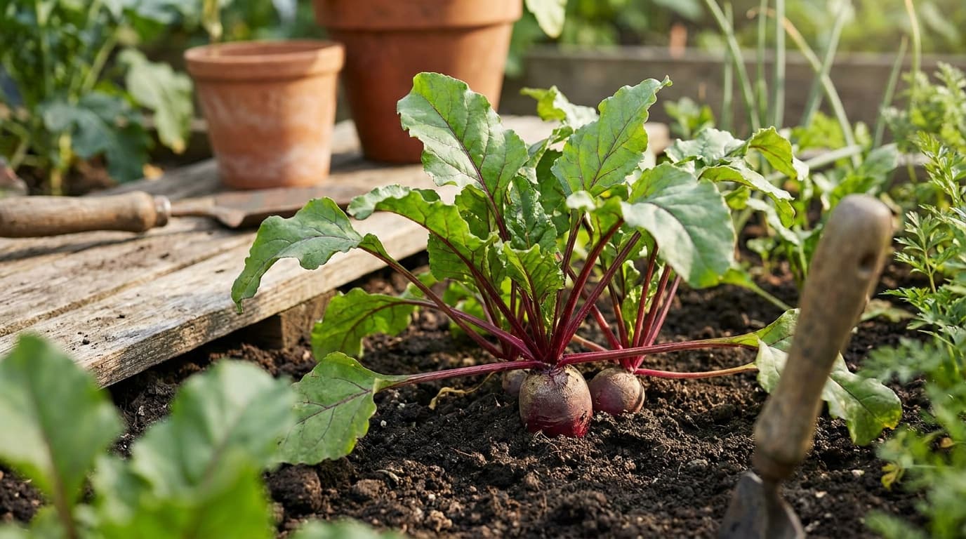 Beet growing in a garden