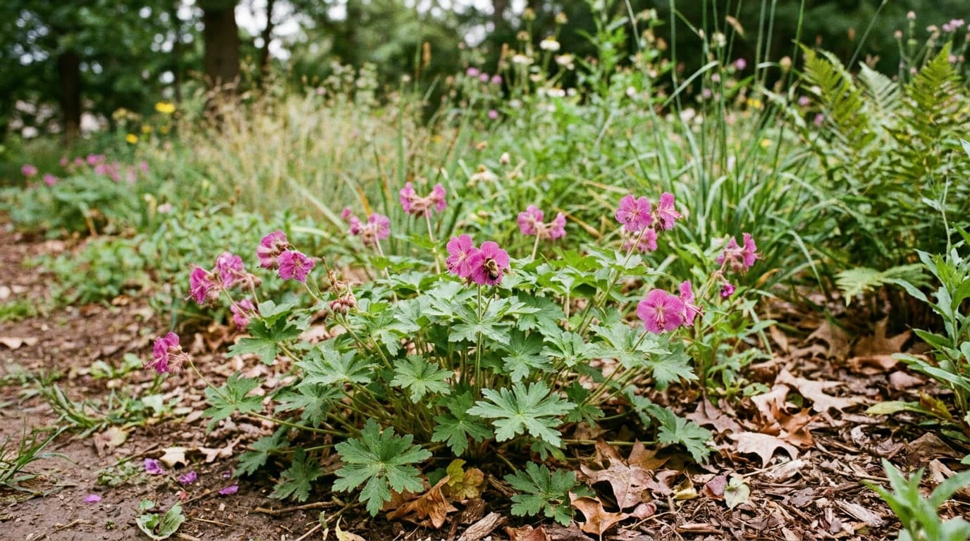 Bigroot Geranium growing in a garden