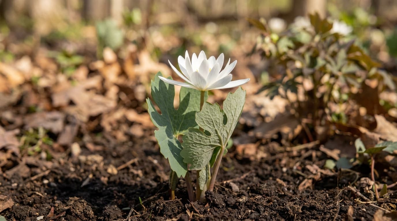Bloodroot growing in a garden