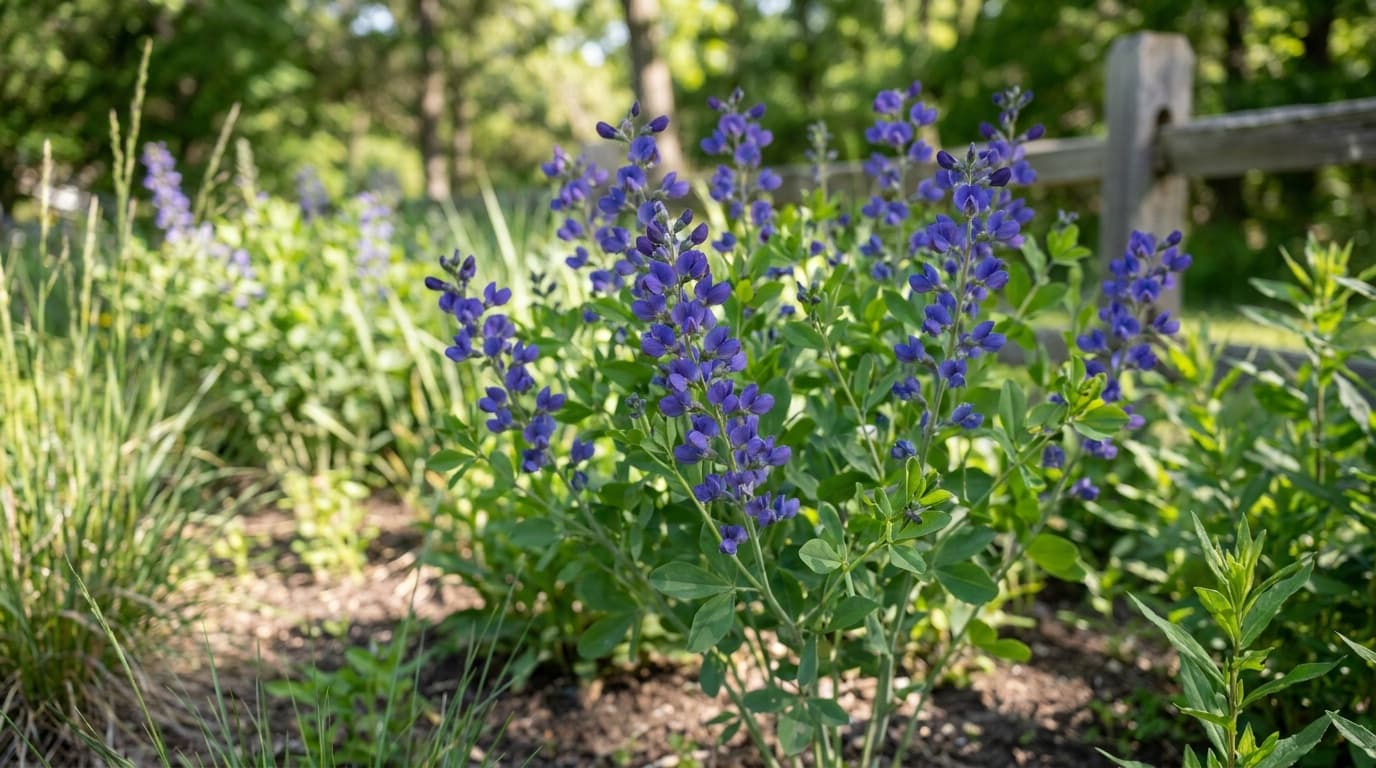 Blue False Indigo growing in a garden