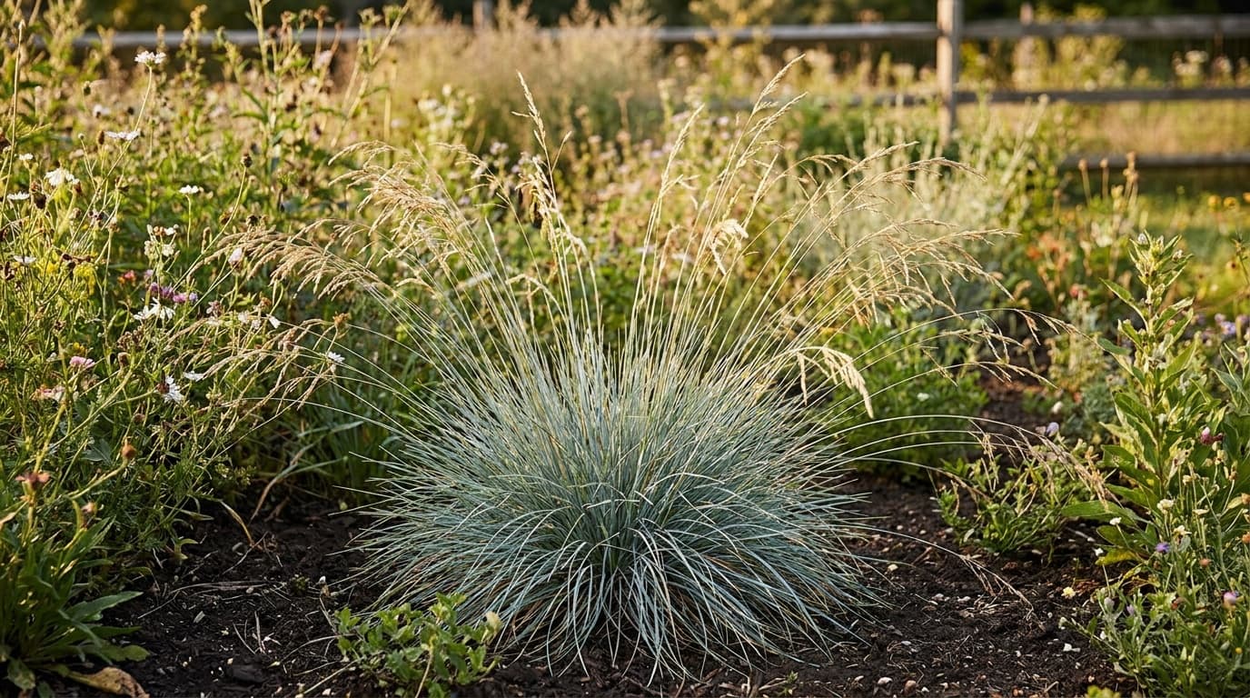 Blue Fescue growing in a garden