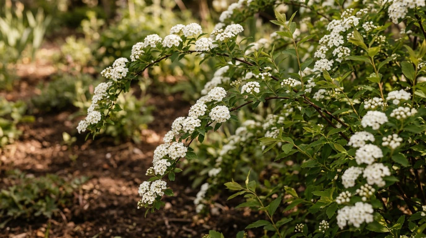 Bridalwreath Spirea growing in a garden