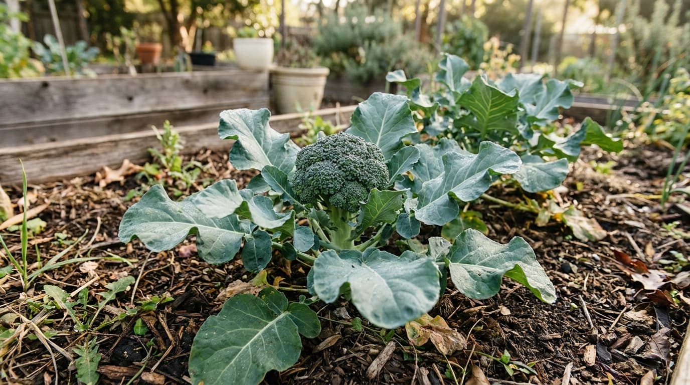 Broccoli growing in a garden