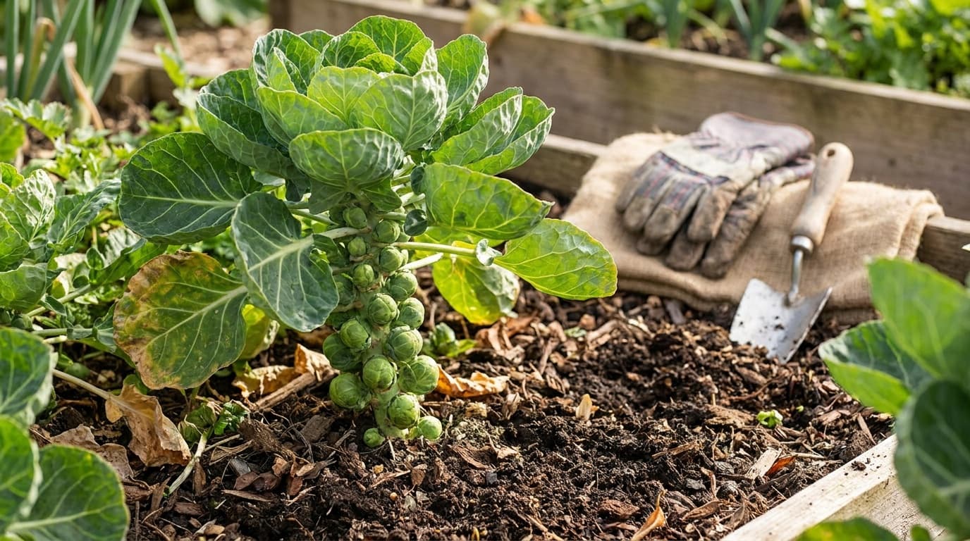 Brussels Sprouts growing in a garden
