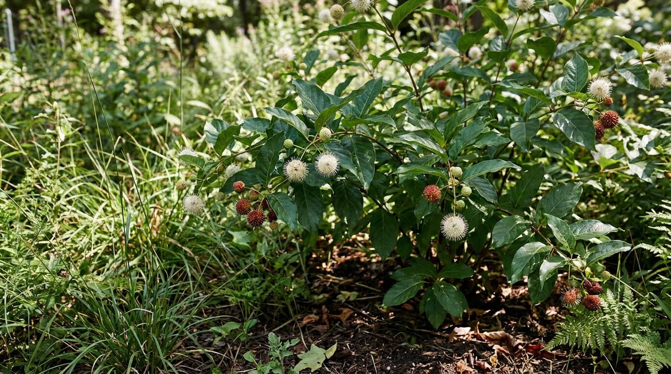 Buttonbush growing in a garden