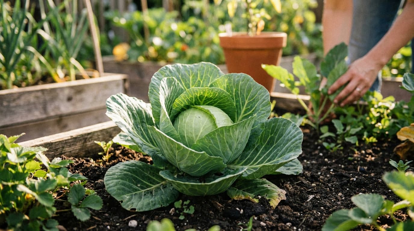 Cabbage growing in a garden