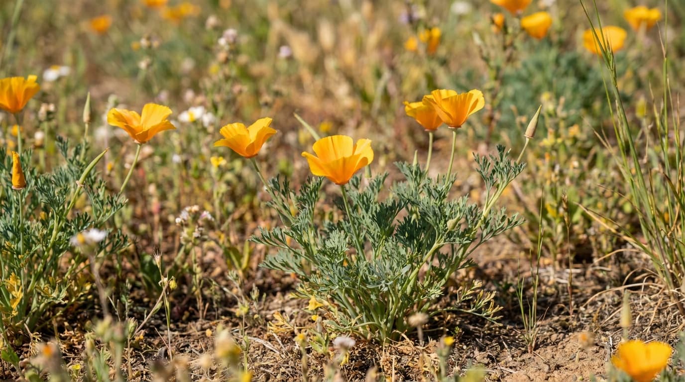 California Poppy growing in a garden