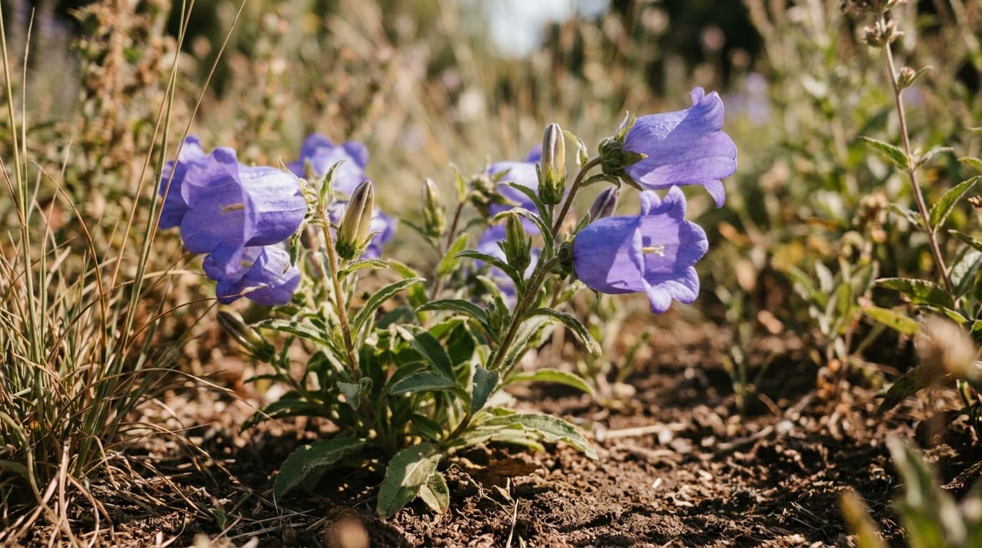 Canterbury Bells growing in a garden