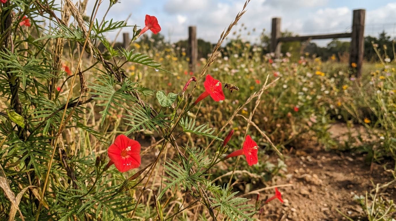 Cardinal Climber growing in a garden