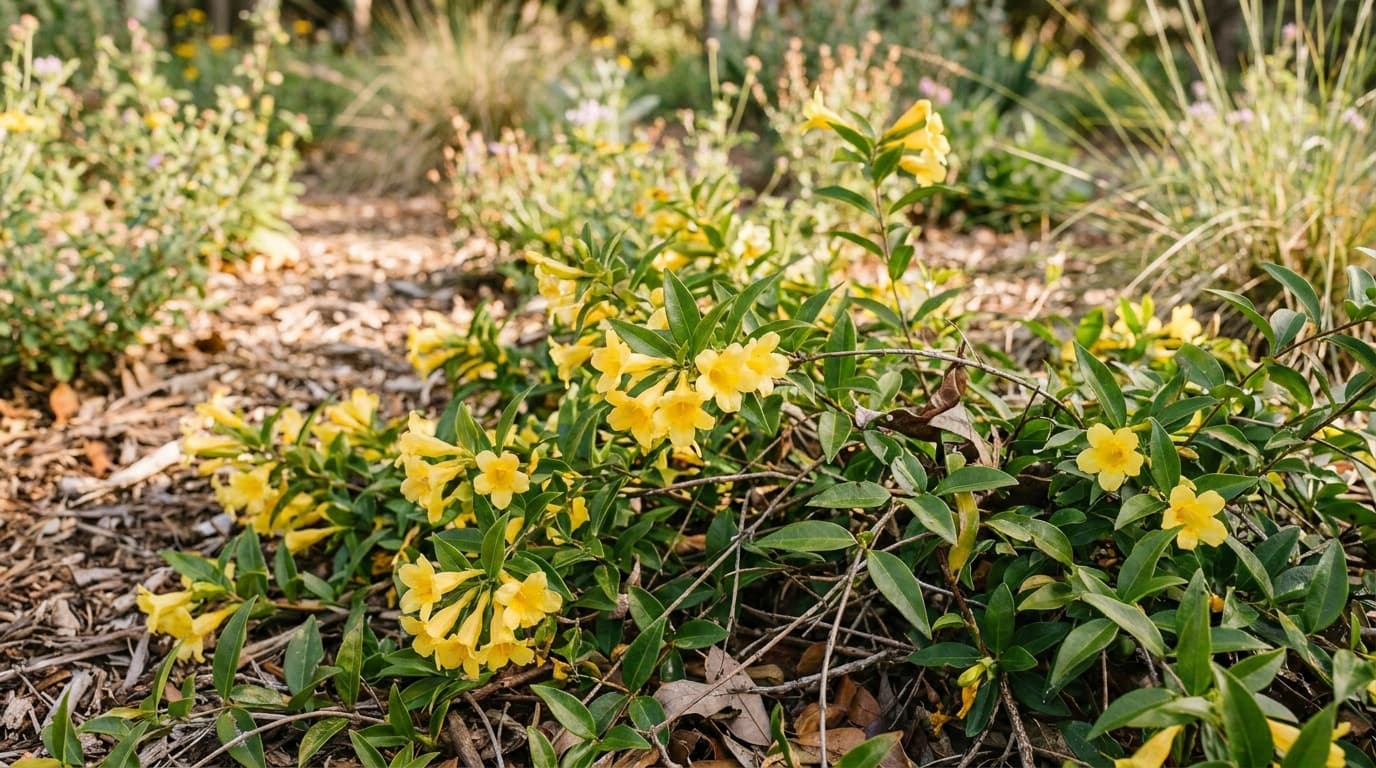 Carolina Jessamine growing in a garden