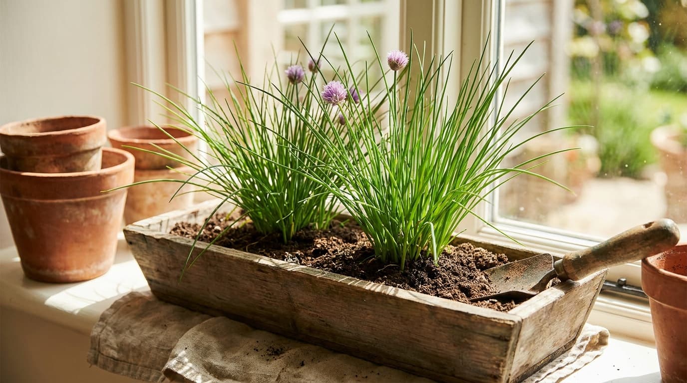 Chives growing in a garden