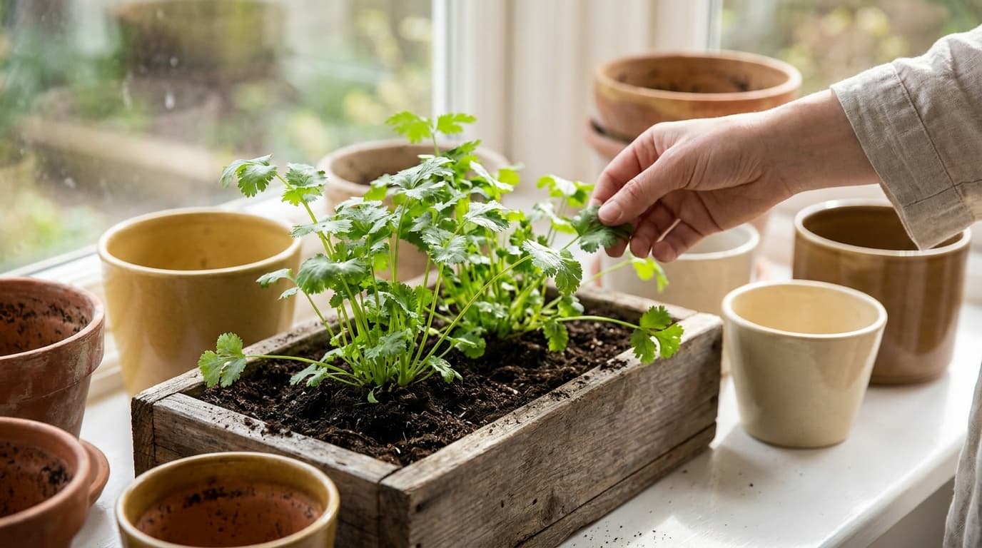 Cilantro growing in a garden