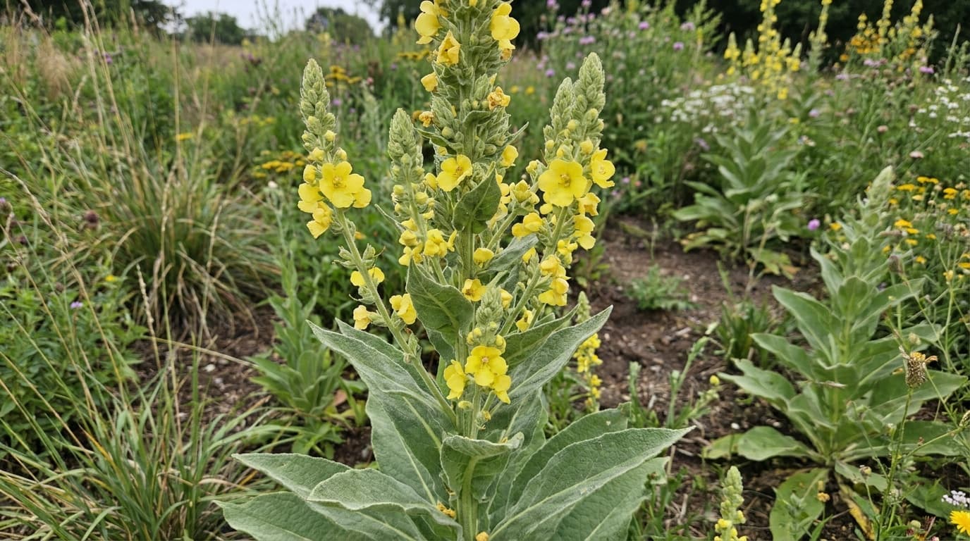 Common Mullein growing in a garden