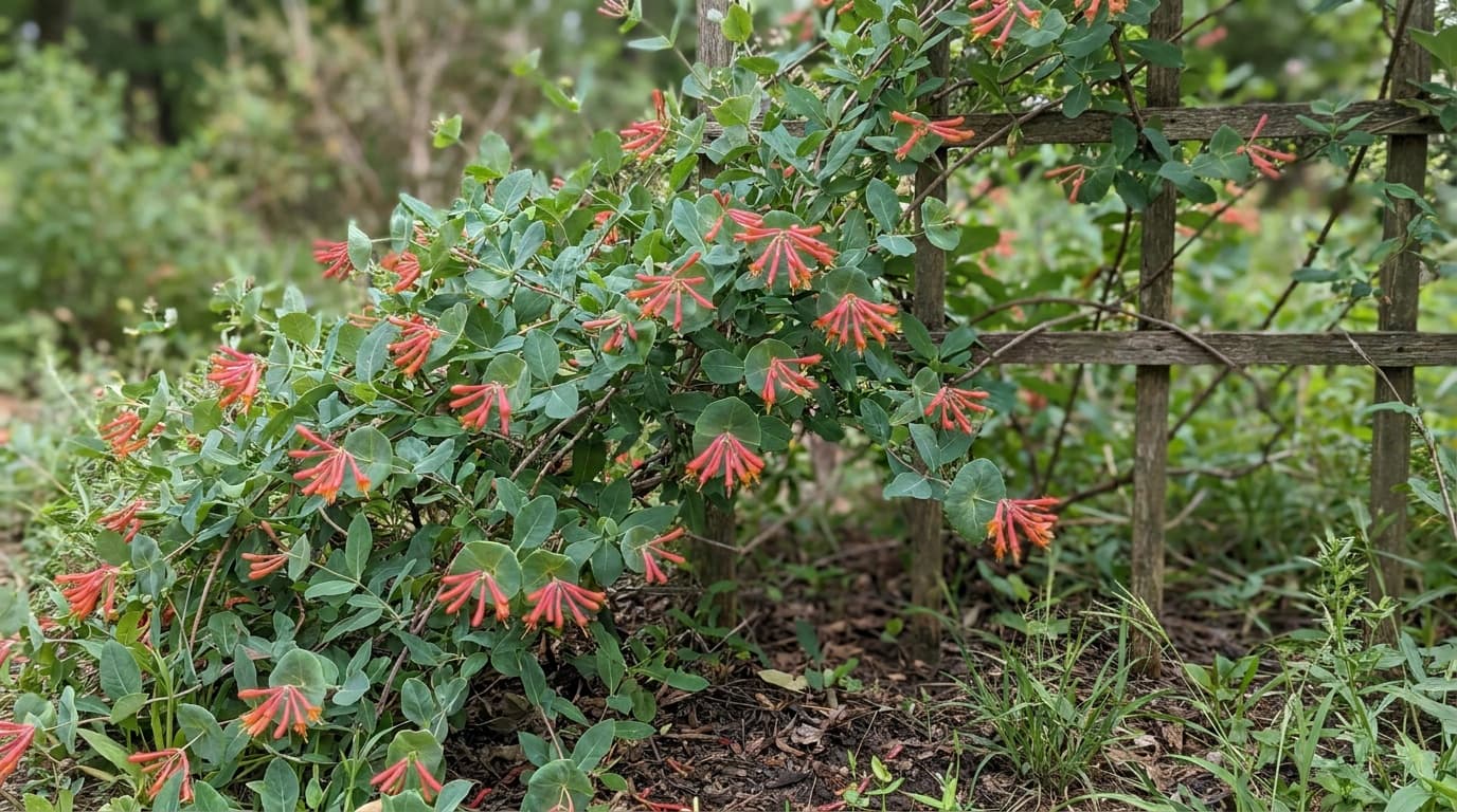 Coral Honeysuckle growing in a garden