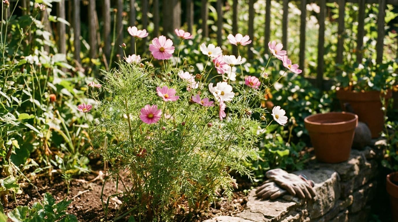 Cosmos growing in a garden