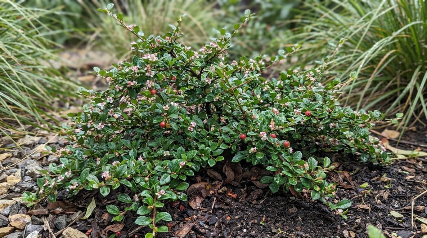 Spreading Cotoneaster growing in a garden