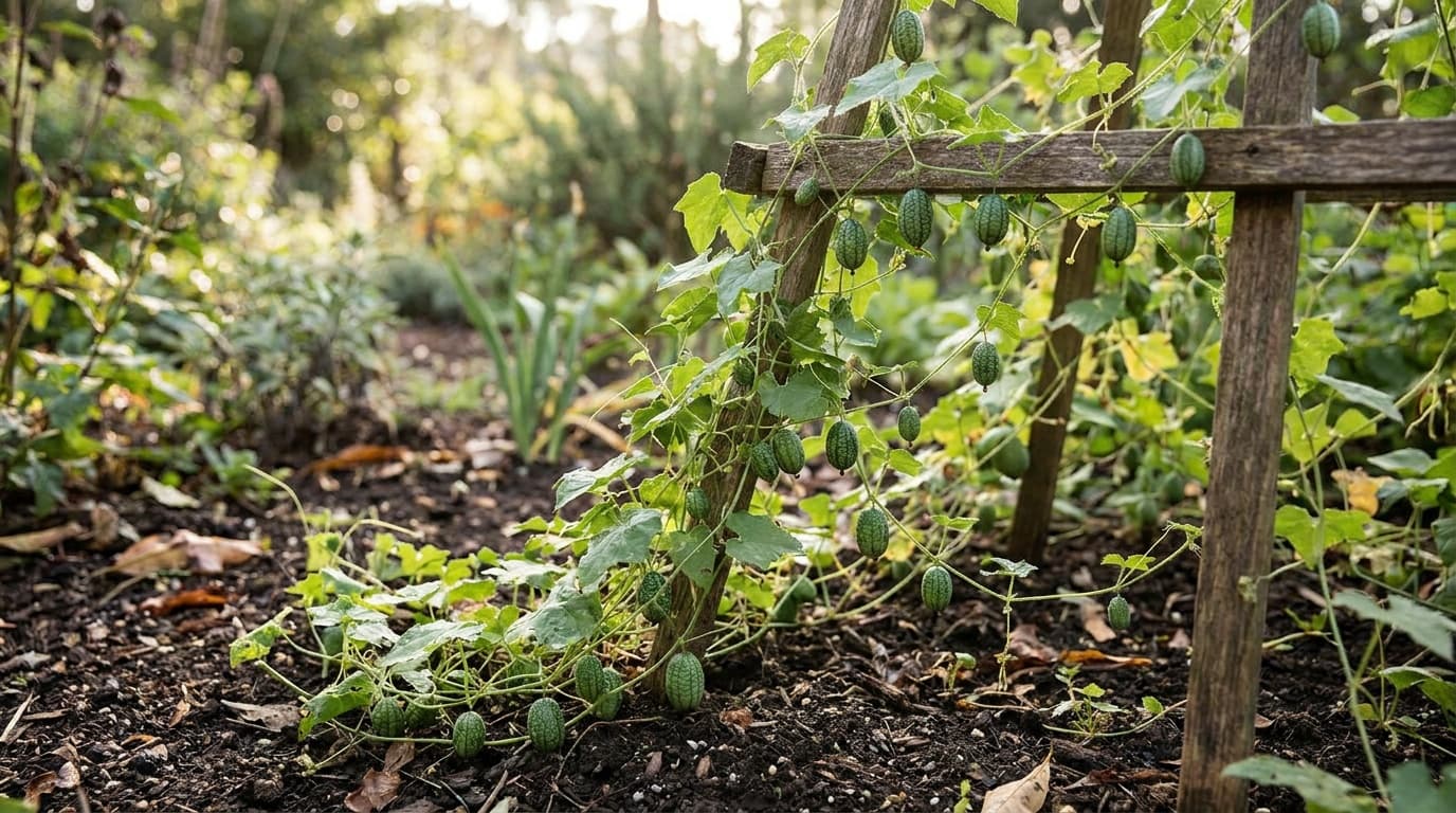 Cucamelon growing in a garden
