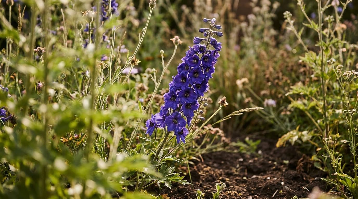 Delphinium growing in a garden