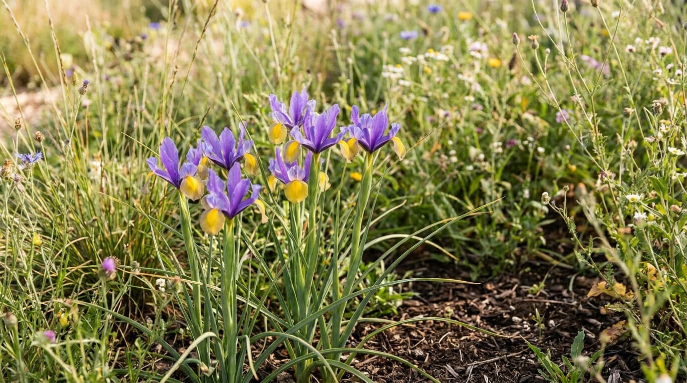 Dutch Iris growing in a garden