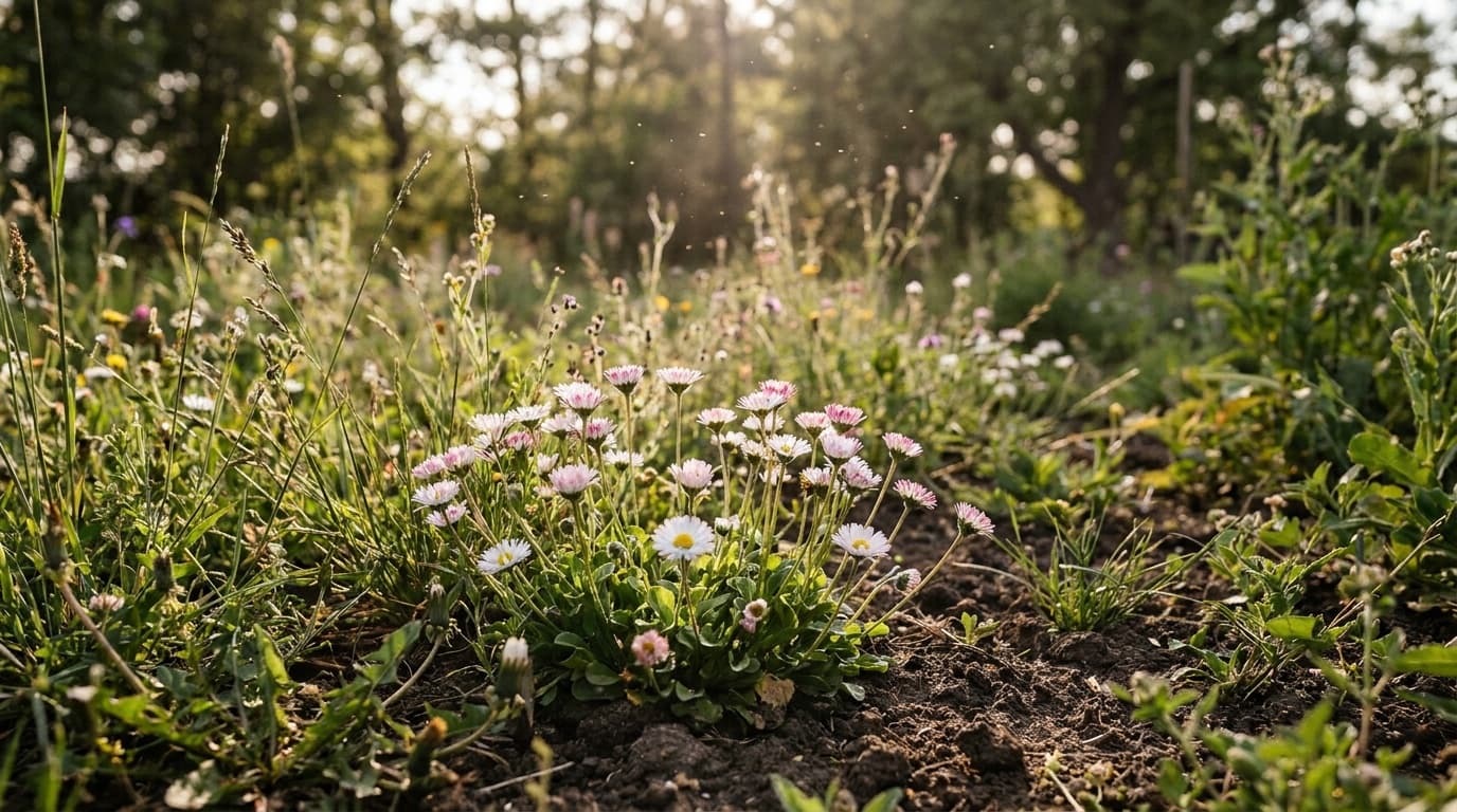 English Daisy growing in a garden