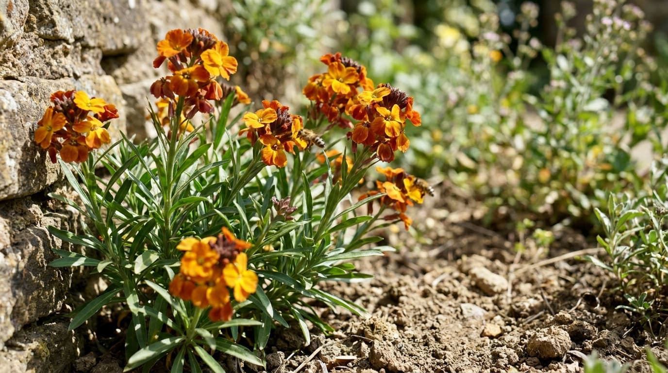 English Wallflower growing in a garden