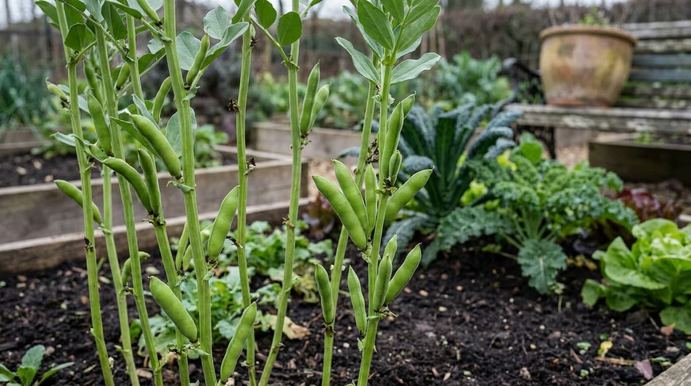 Fava Bean growing in a garden