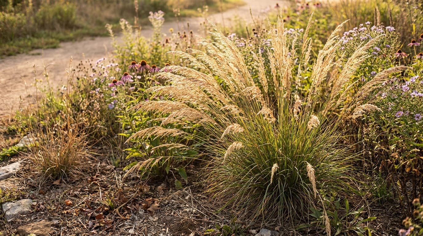 Feather Reed Grass growing in a garden