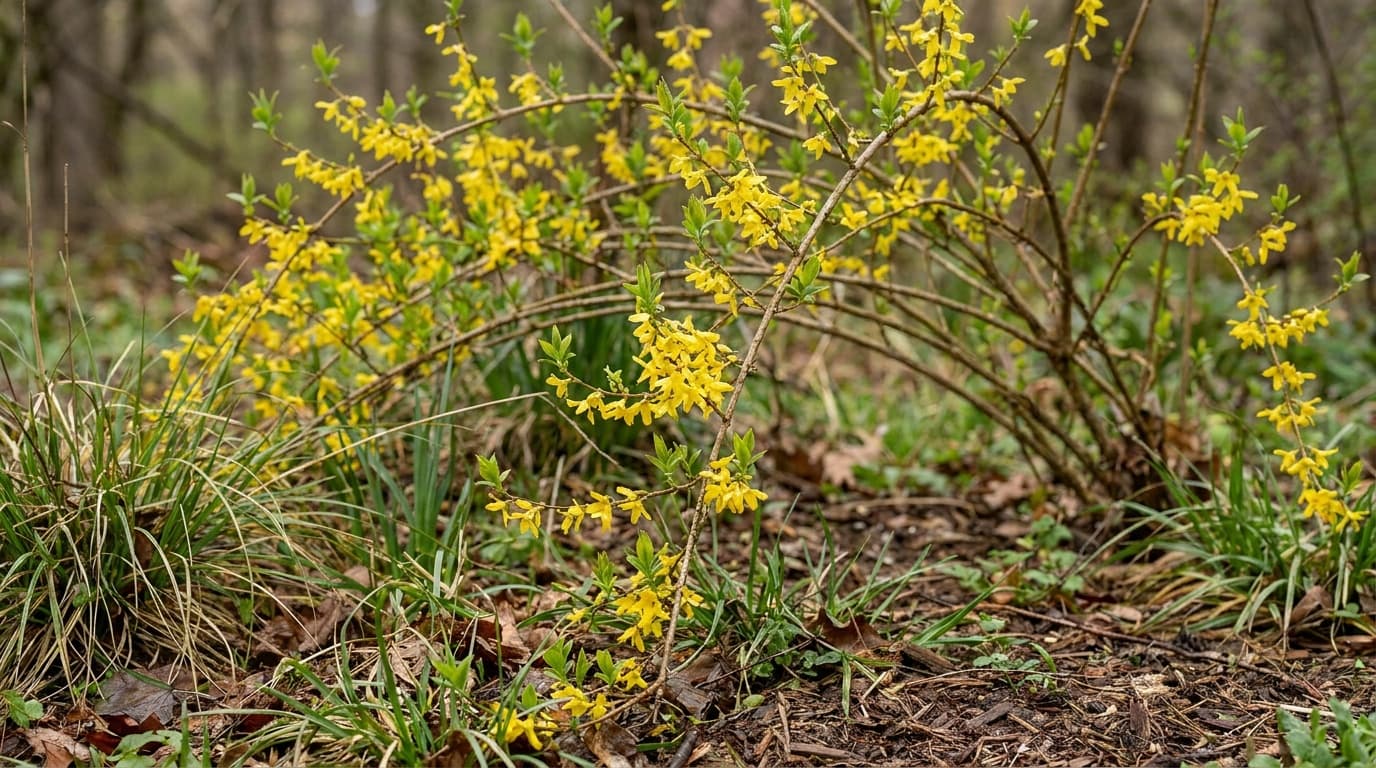 Forsythia growing in a garden