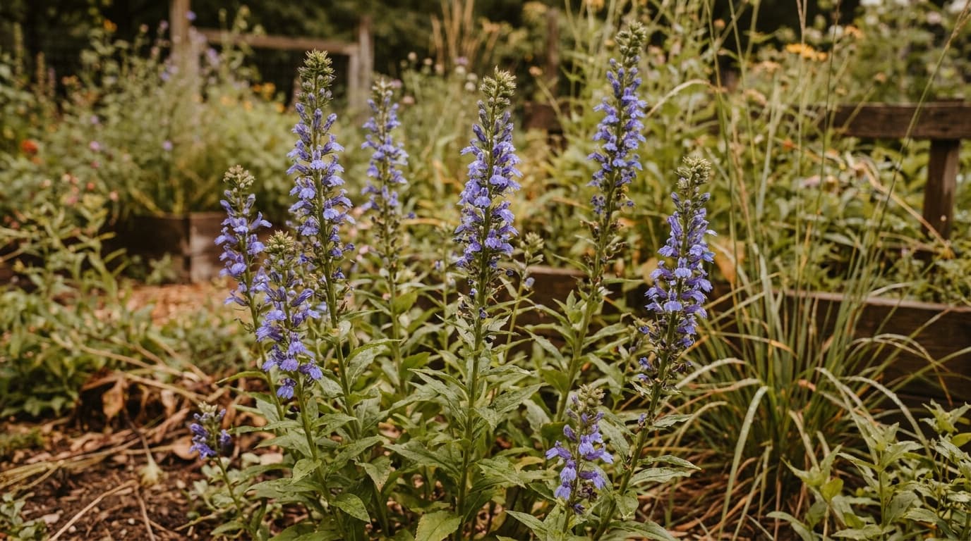 Great Blue Lobelia growing in a garden