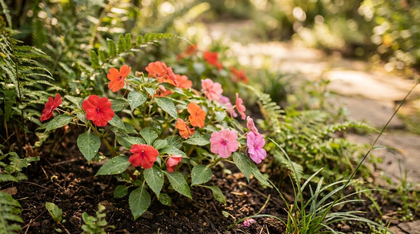 Impatiens growing in a garden