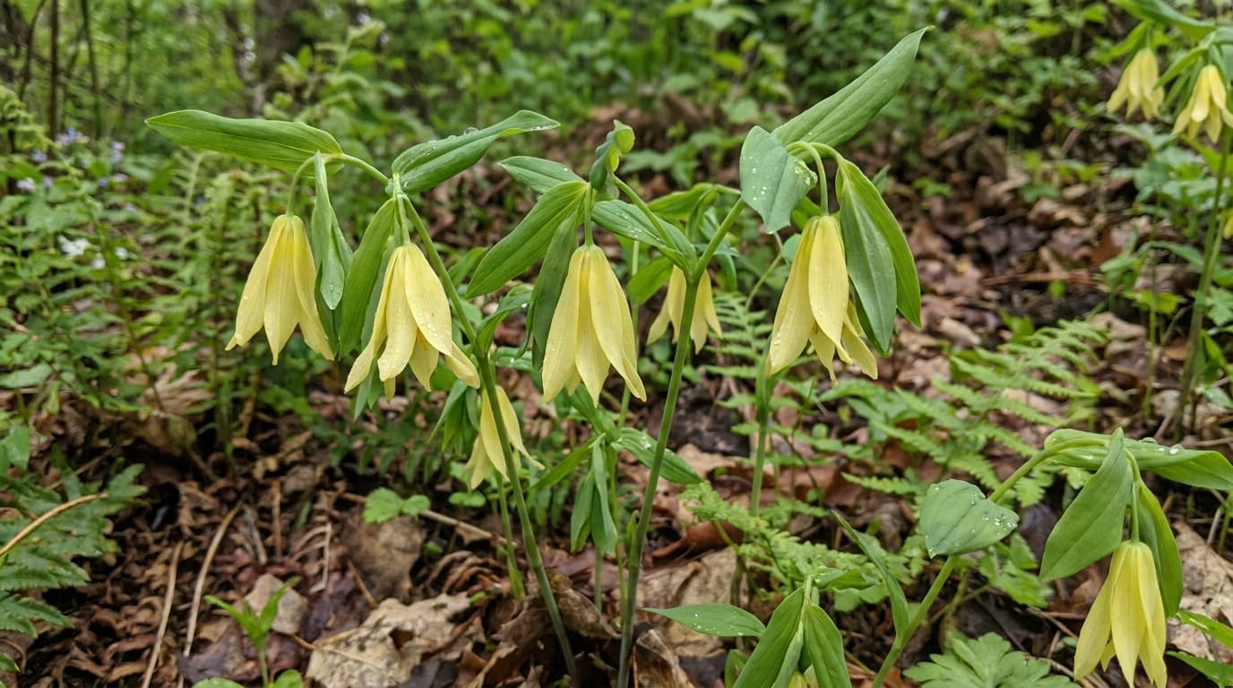 Large-flowered Bellwort growing in a garden