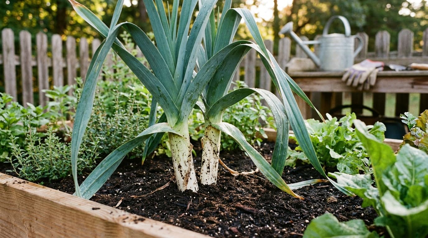 Leek growing in a garden