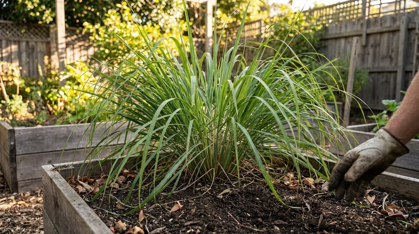 Lemongrass growing in a garden