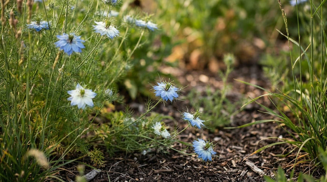 Love-in-a-Mist growing in a garden