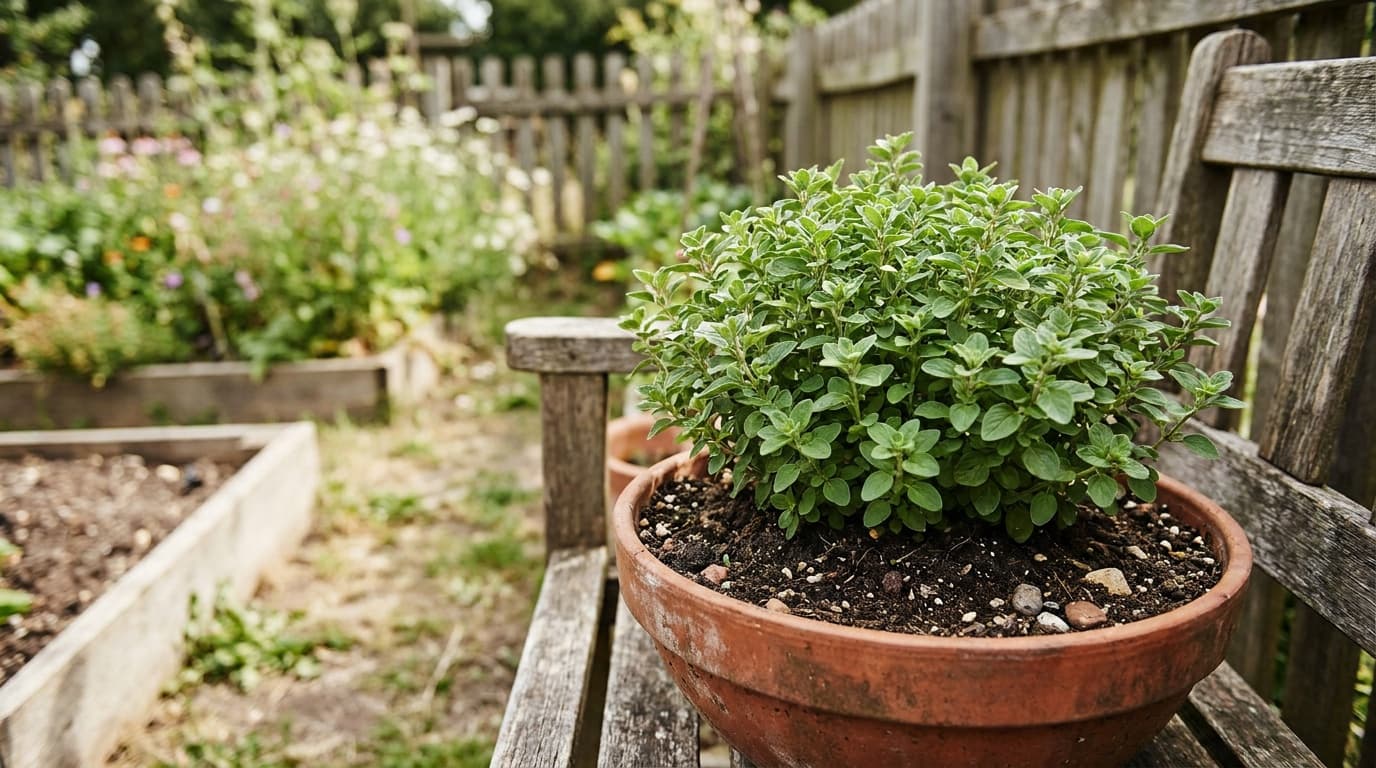 Sweet Marjoram growing in a garden