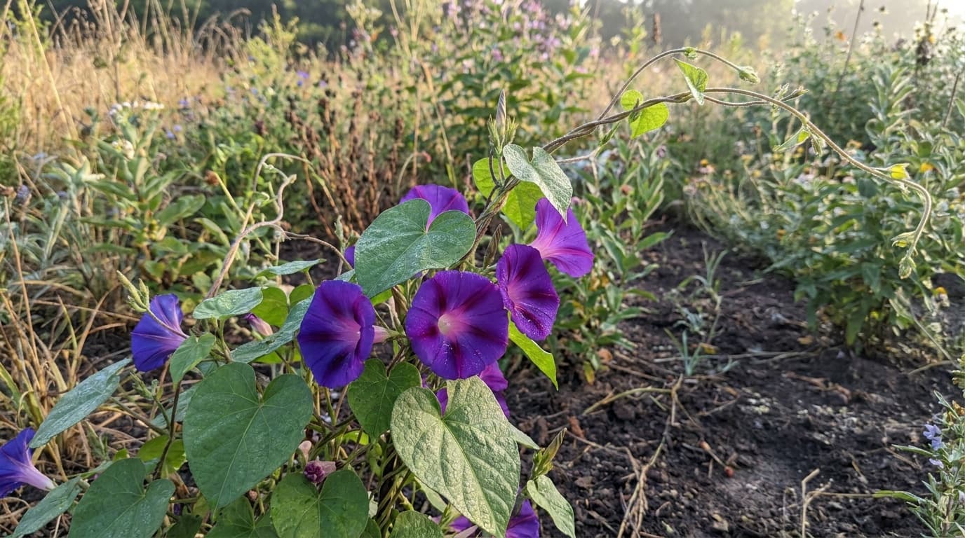 Morning Glory growing in a garden