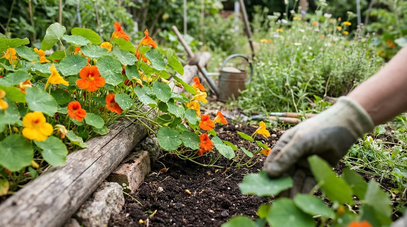 Nasturtium growing in a garden