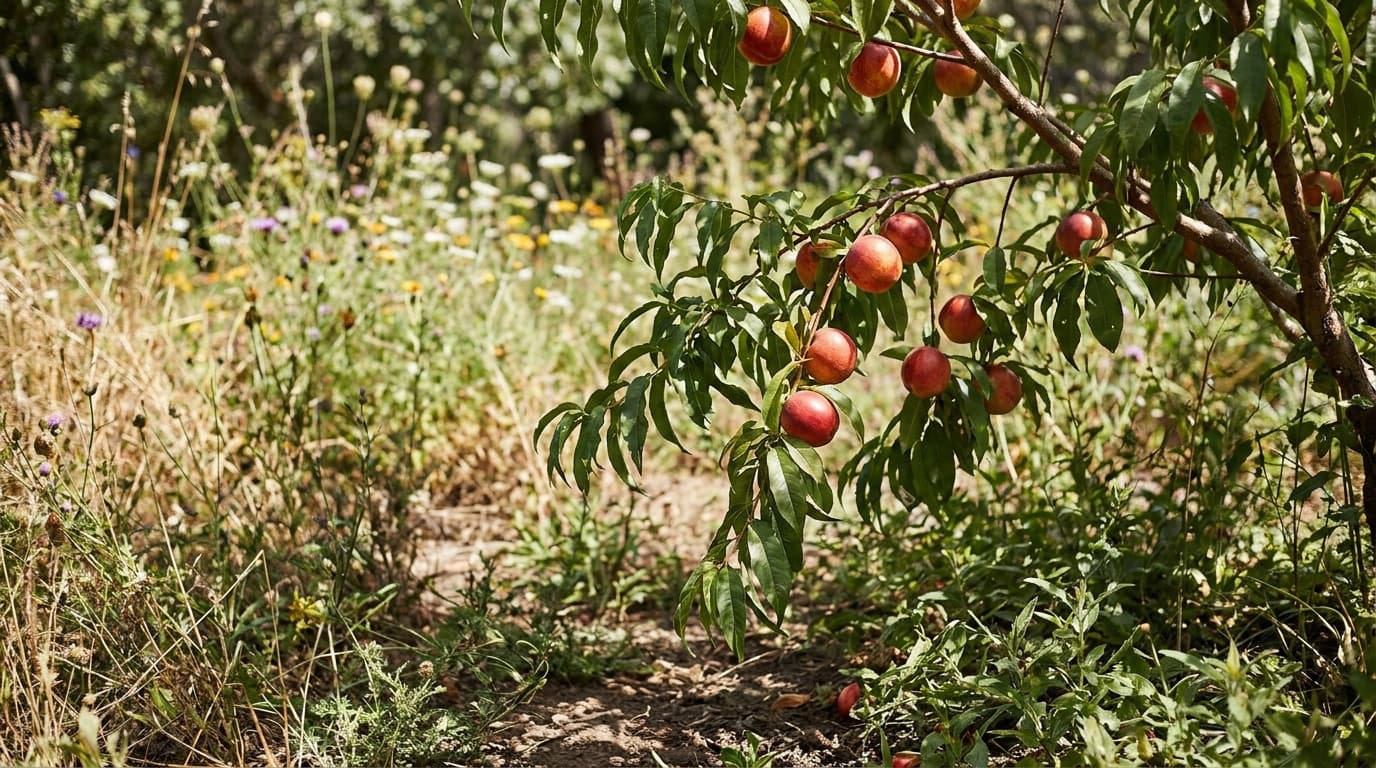 Nectarine growing in a garden