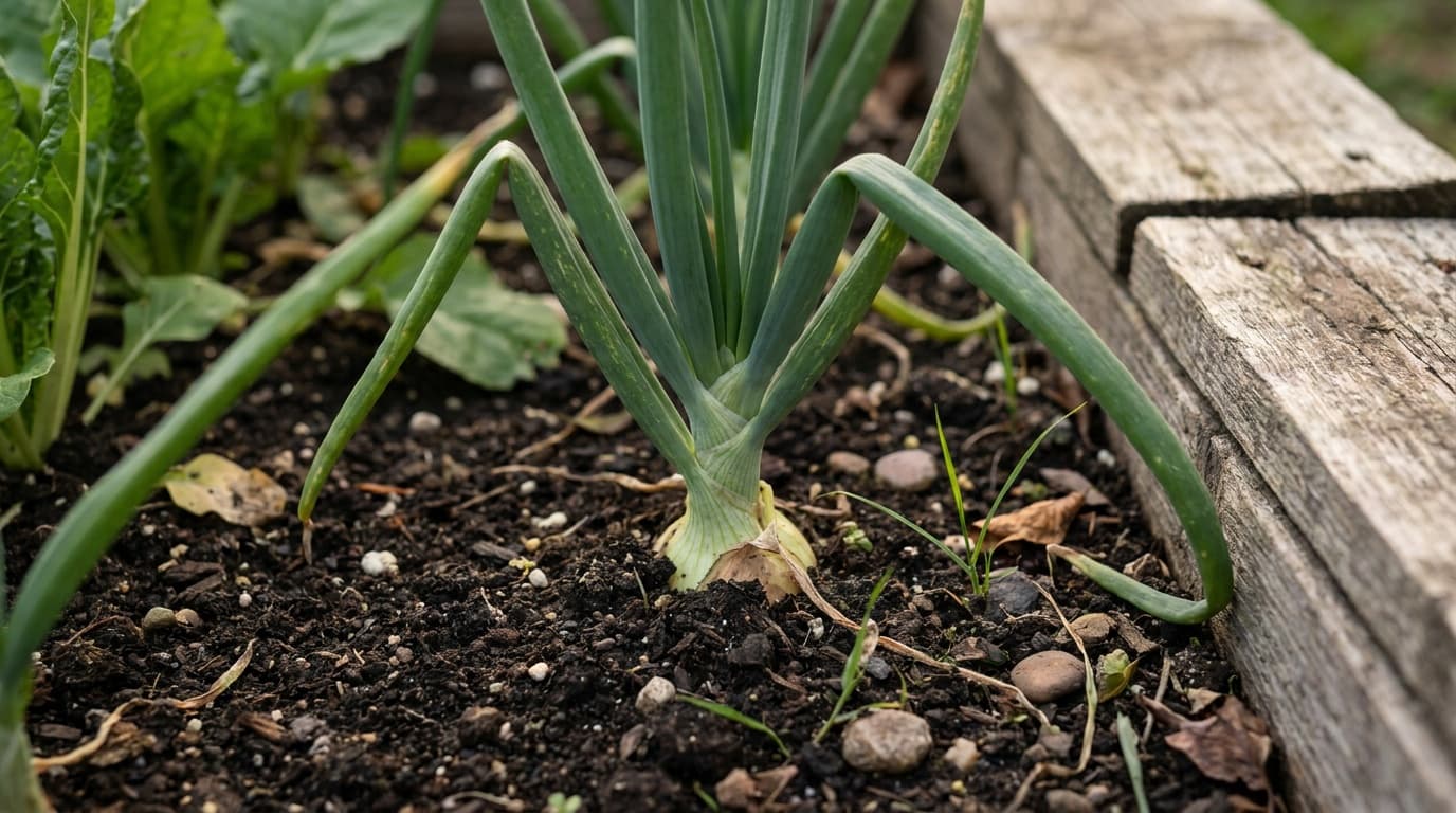 Onion growing in a garden