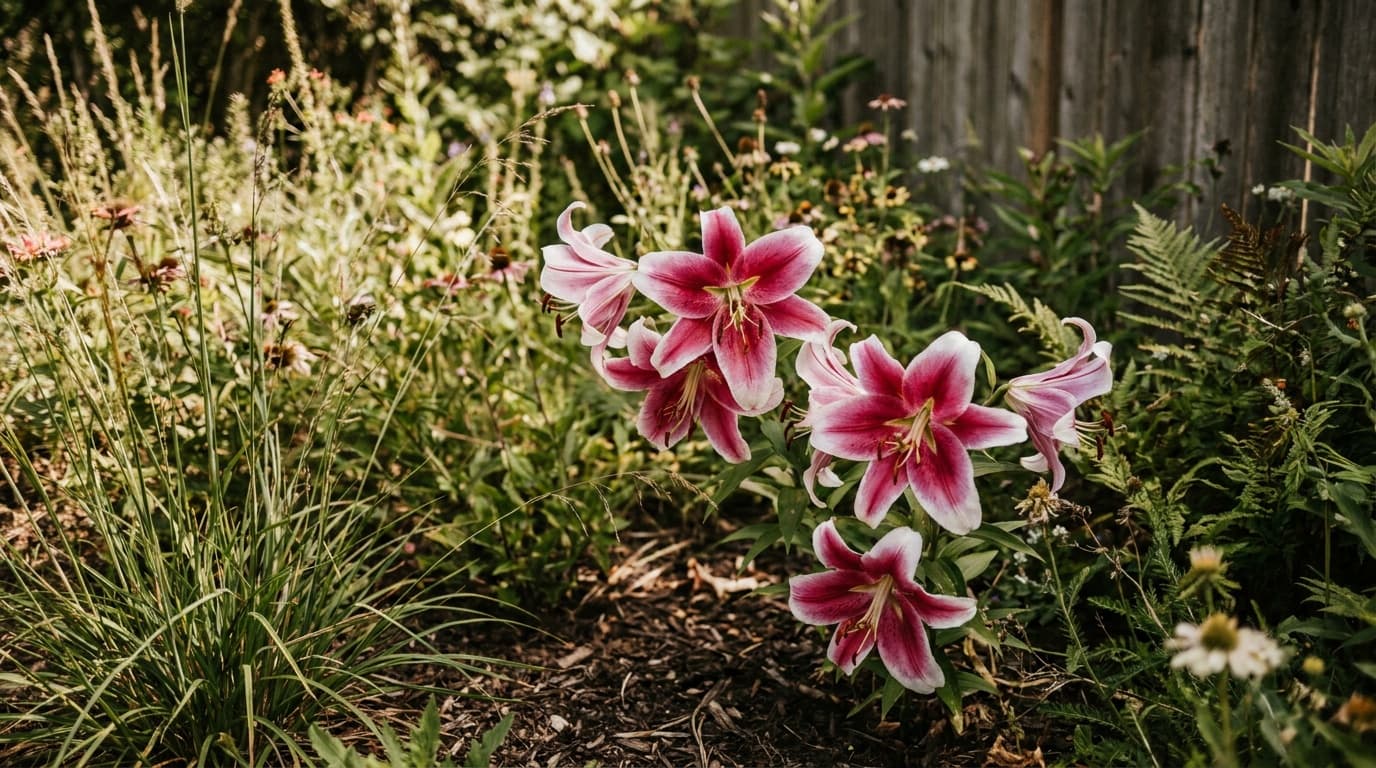 Oriental Lily growing in a garden