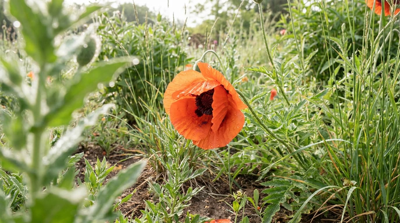 Oriental Poppy growing in a garden