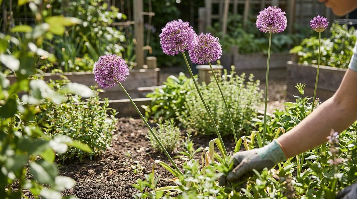 Ornamental Allium growing in a garden