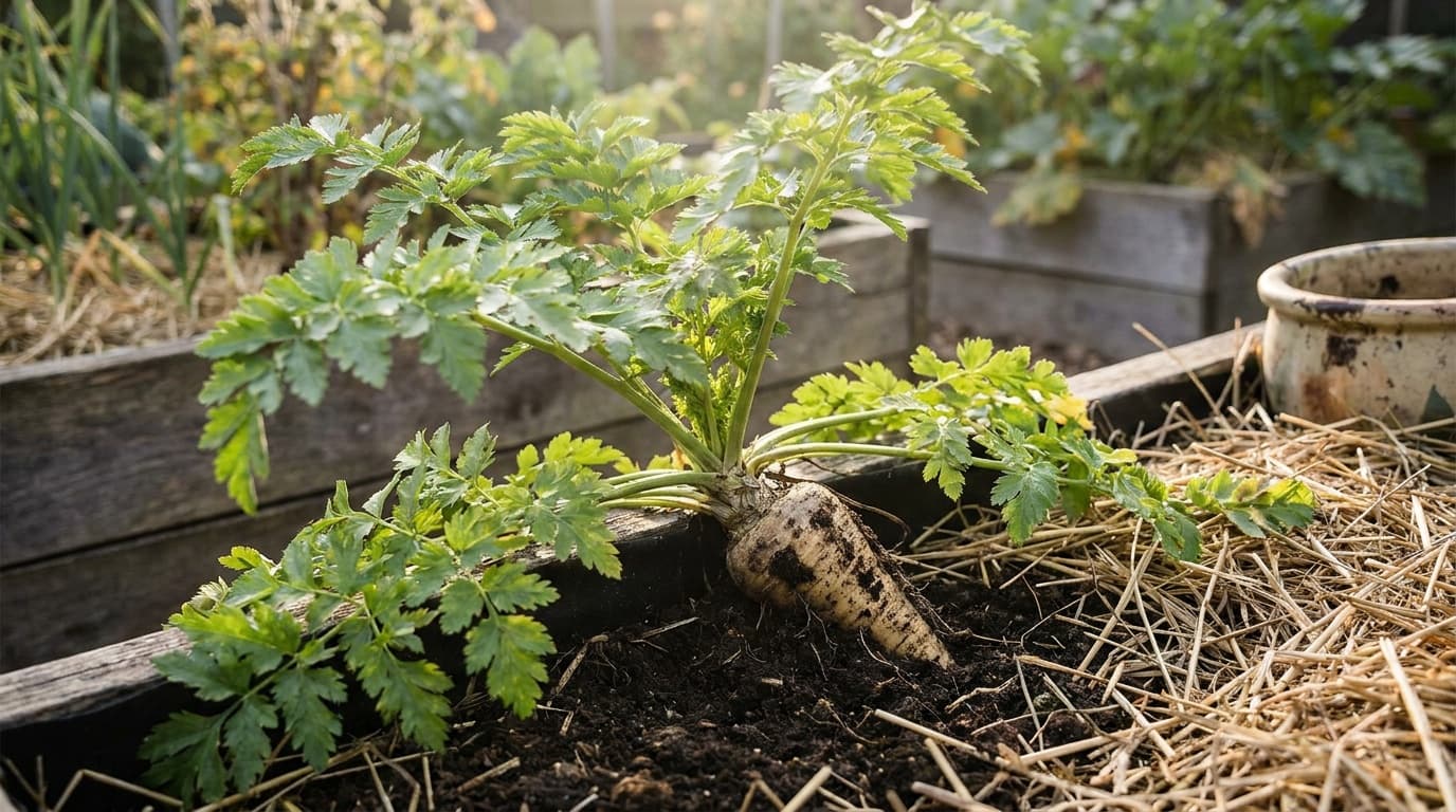 Parsnip growing in a garden