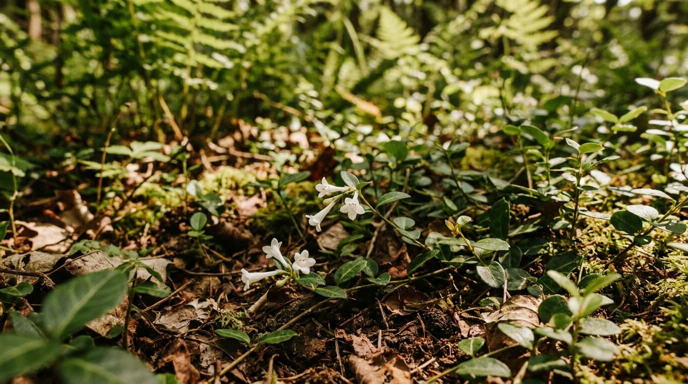 Partridgeberry growing in a garden