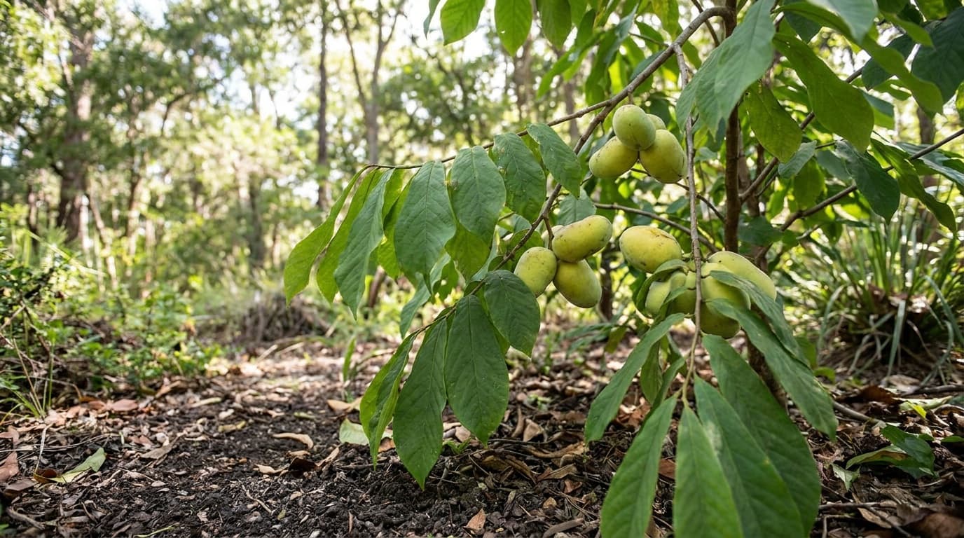 Pawpaw growing in a garden