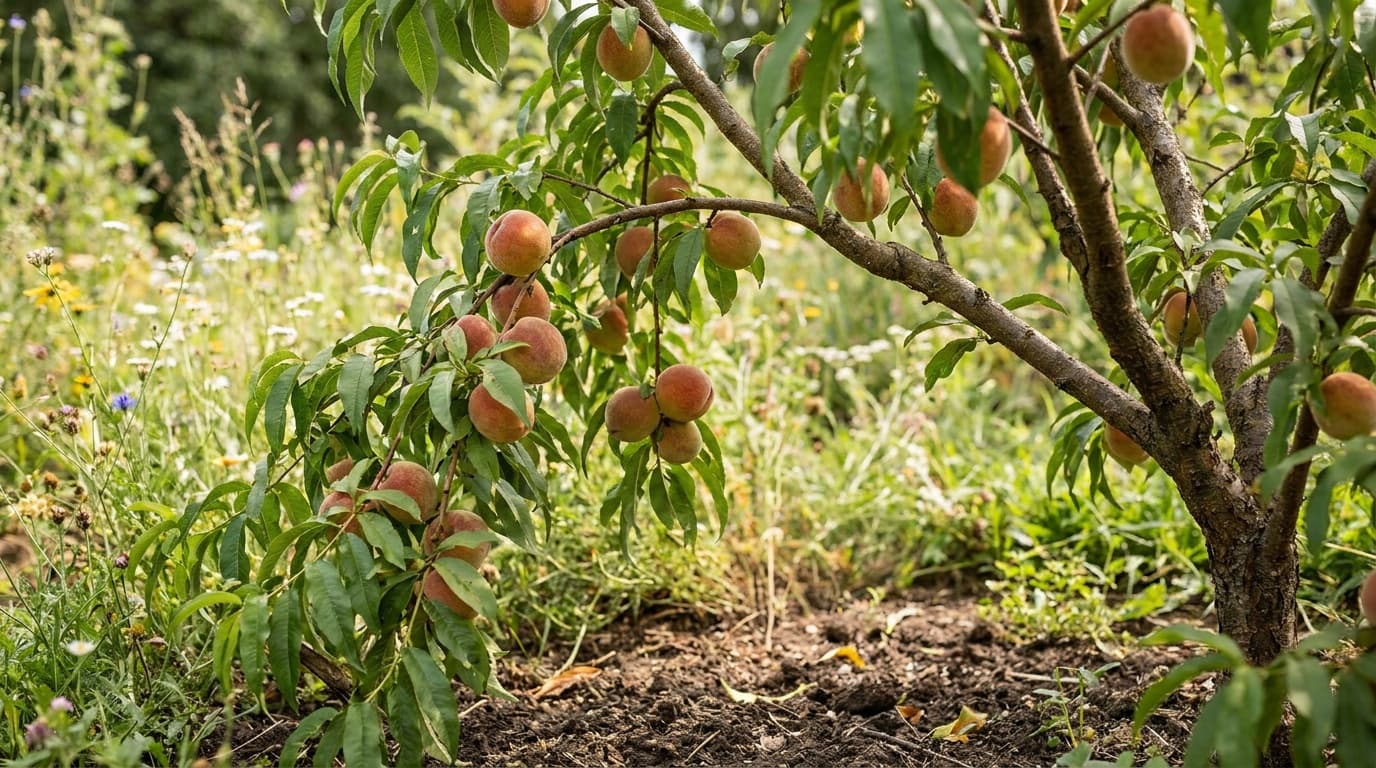 Peach growing in a garden
